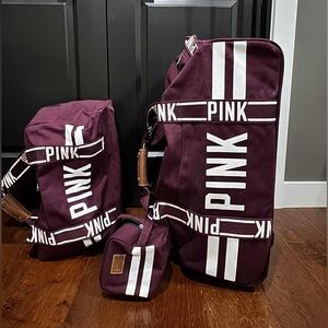 NWOT PINK Victoria's Secret Burgundy Travel Bag Set